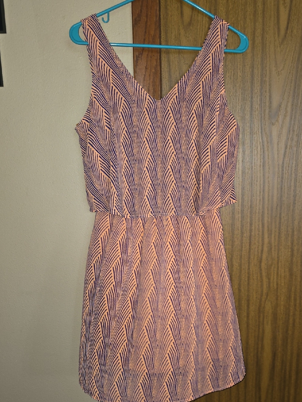 Charming Charlie Pink and Navy Patterned V-Neck Mini Dress